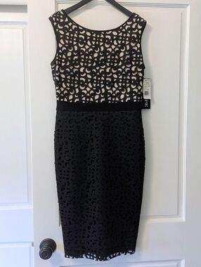 NWT Black and Nude Overlay Sheath Dress Size 6